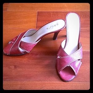 Unisa Red Leather Sandals with 3-inch Heels
